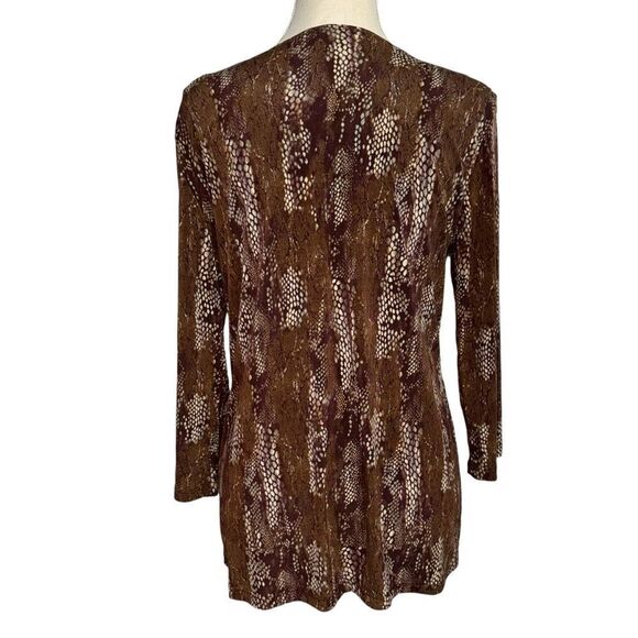 Vintage Brown Beige V Neck Animal Snake Print 3/4 quarter Sleeve Blouse size L - Picture 5 of 9
